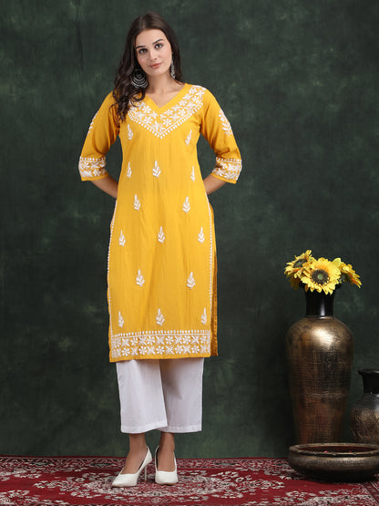 Lucknow Hand Embroidery Chikankari suit set Yellow