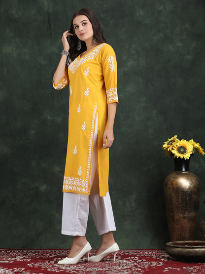 Lucknow Hand Embroidery Chikankari suit set Yellow