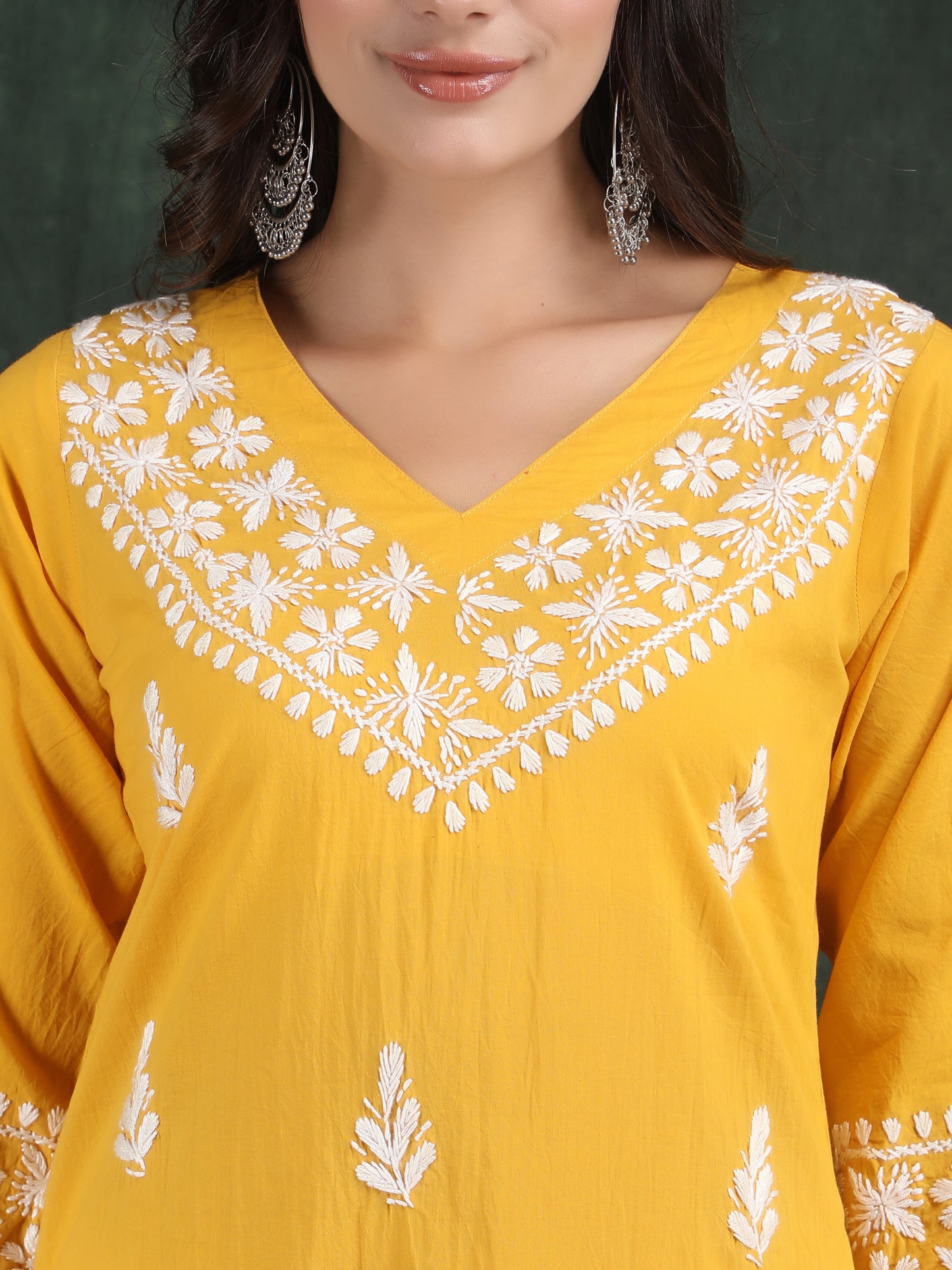 Lucknow Hand Embroidery Chikankari suit set Yellow