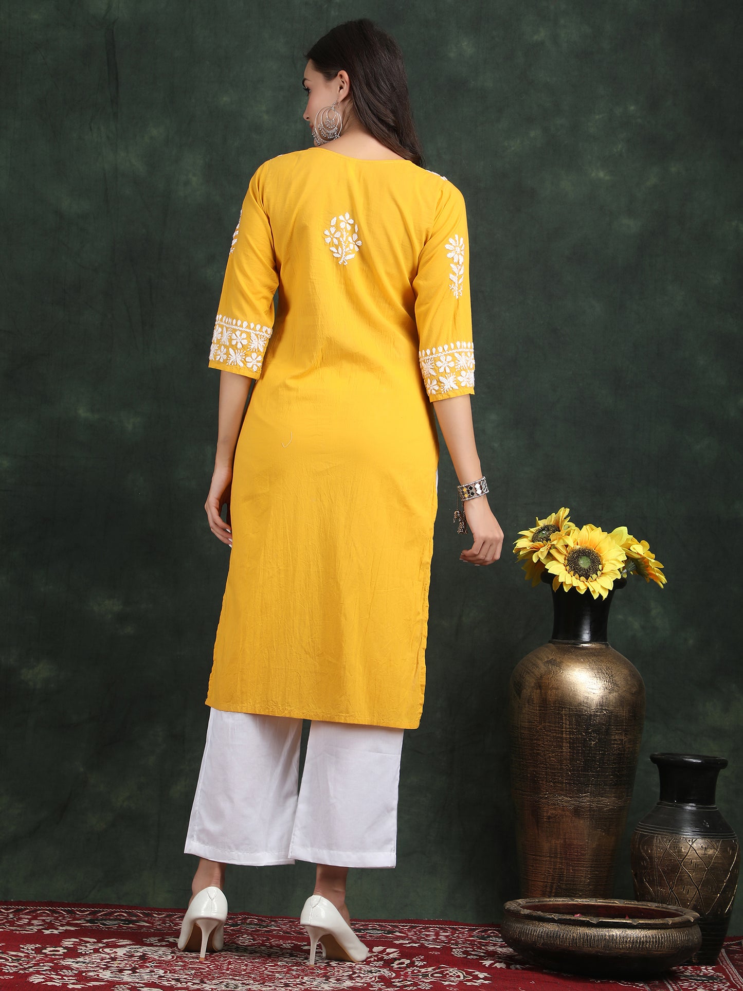 Lucknow Hand Embroidery Chikankari suit set Yellow