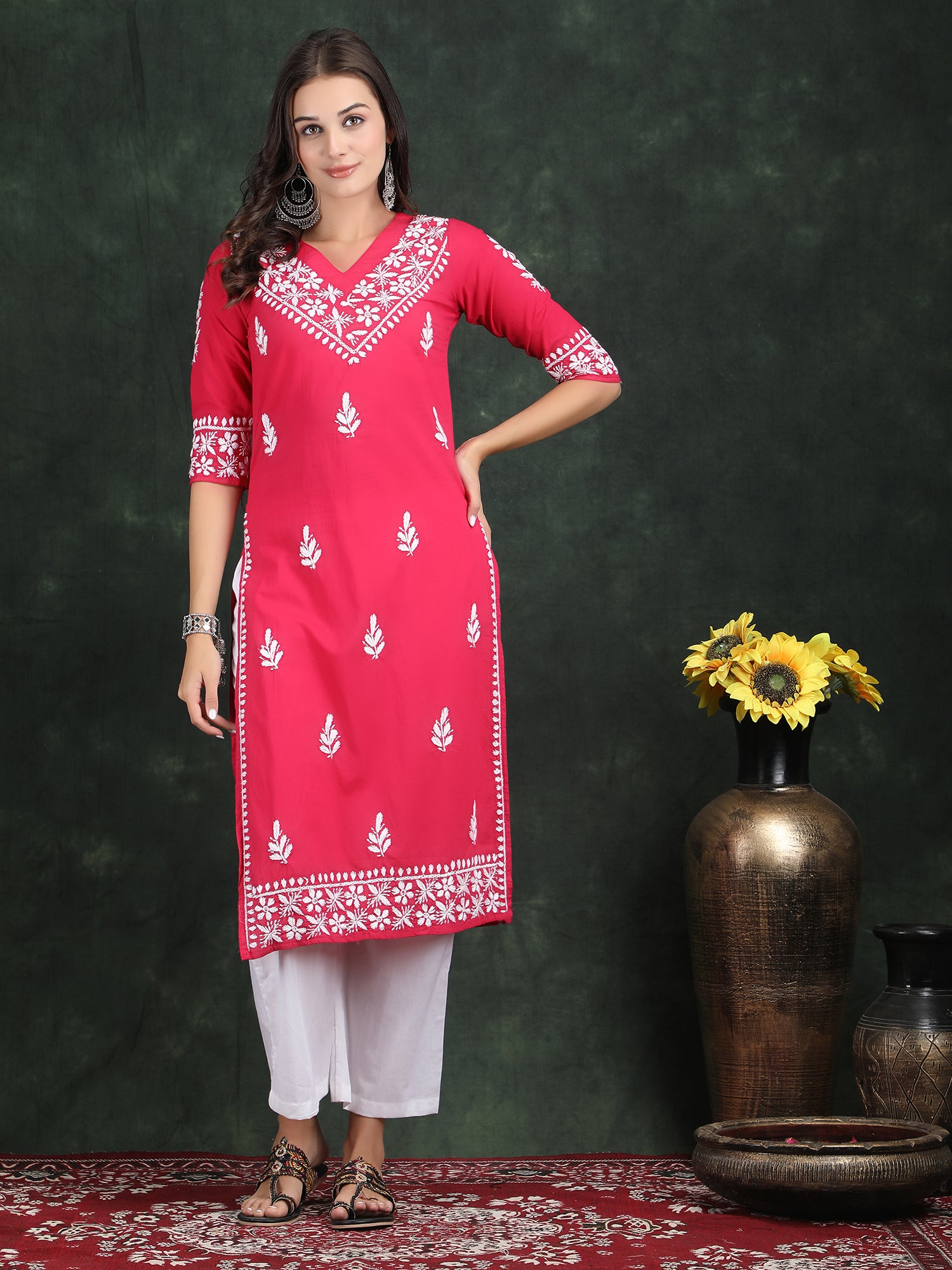 LABEL PREESHA Chikankari Kurti Mgenta colour ( Rani colour ) suit soft cotton !