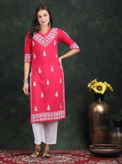 LABEL PREESHA Chikankari Kurti Mgenta colour ( Rani colour ) suit soft cotton !