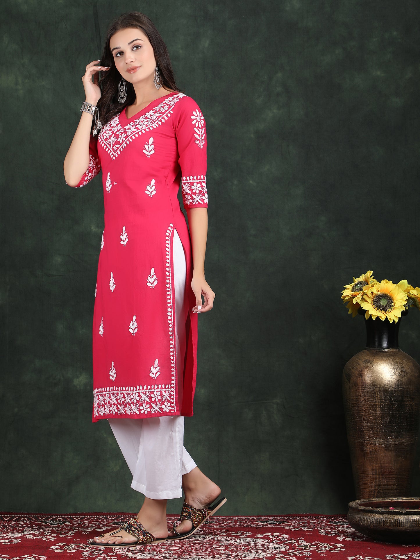 LABEL PREESHA Chikankari Kurti Mgenta colour ( Rani colour ) suit soft cotton !