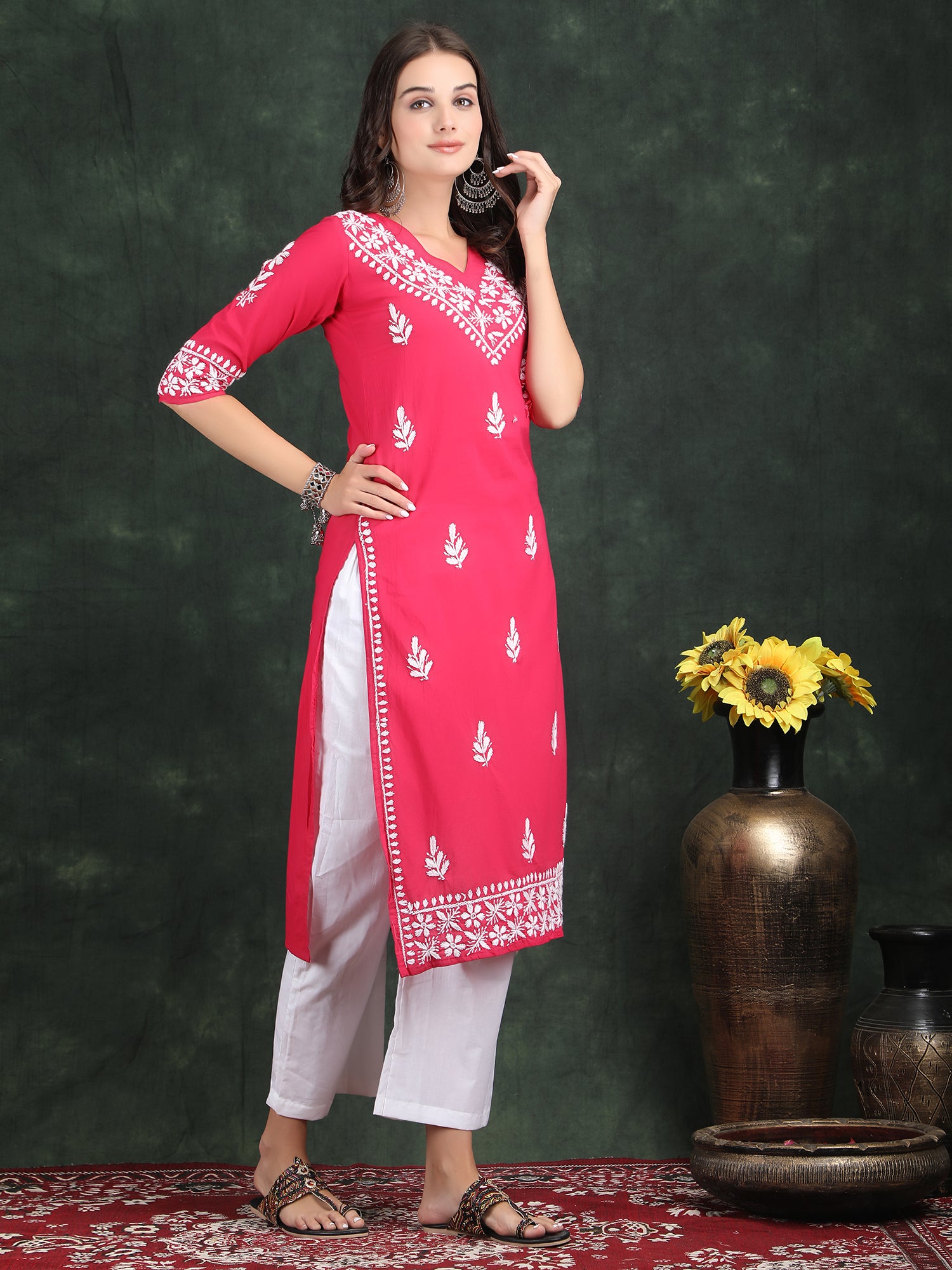 LABEL PREESHA Chikankari Kurti Mgenta colour ( Rani colour ) suit soft cotton !