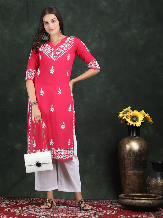 LABEL PREESHA Chikankari Kurti Mgenta colour ( Rani colour ) suit soft cotton !